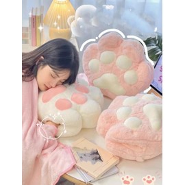 Travel Blanket and Pillow Set, 3-in-1 Cute Stuffed Hugging Pillow with Warming Hands on Both Sides,Travel Blanket Suit for Airplane Train Travel,Camping or Office (White)