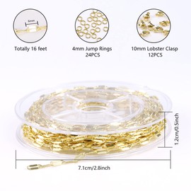 ALEXCRAFT 16 Füße Gliederkette Gold Ketten Basteln Edelstahlkette Meterware Halsketten mit 12 Karabinerverschluss und 24 Sprung Ringe für DIY Schmuckherstellung,Gold(6 mm)