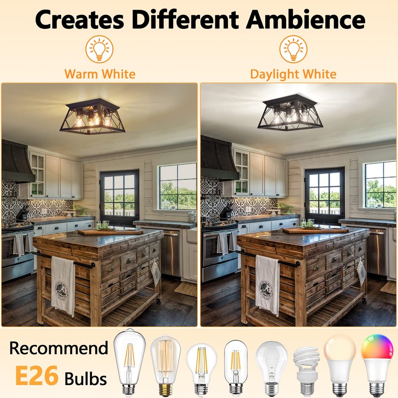 FadimiKoo 4-Light Black Flush Mount Ceiling Light for Kitchen Hallway,