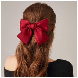 Xduargs Vintage Bow Hair Clips Large Satin Bow Hair Clip Barrettes Silk Hair Clip Barrette Big Bowknot Hairclip Satin Ribbion Bowknot Clip Headpiece Accessory for Women Headdress(Red)