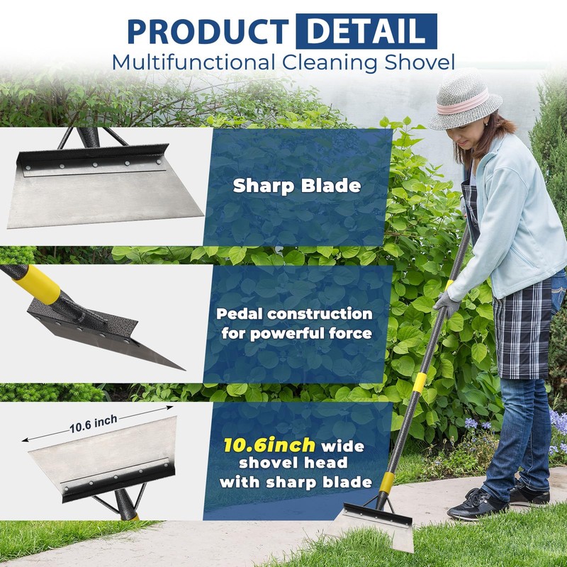 Snow Ice Scraper, 60" Long Handle Heavy Duty Garden Flat