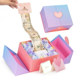 Magicaldiy Gradient Money Pull Out Gift Box with Soap Flower, Best Wish Surprise Money Pull Box for Birthday, Mother's Day, Graduation, Christmas