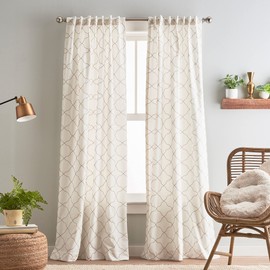 Peri Home Mallorca Embroidery Back Tab Window Curtain Panel Pair, 84", White/Natural