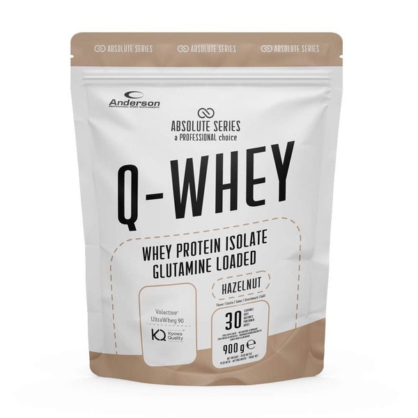 Anderson Q-WHEY Protein - Hazelnut, Isolate 90%, Glutamine, Vitamin B - 900 g | Muscle Growth - High Quality Milk Certified Volactive | Absolute Series - Made in Italy