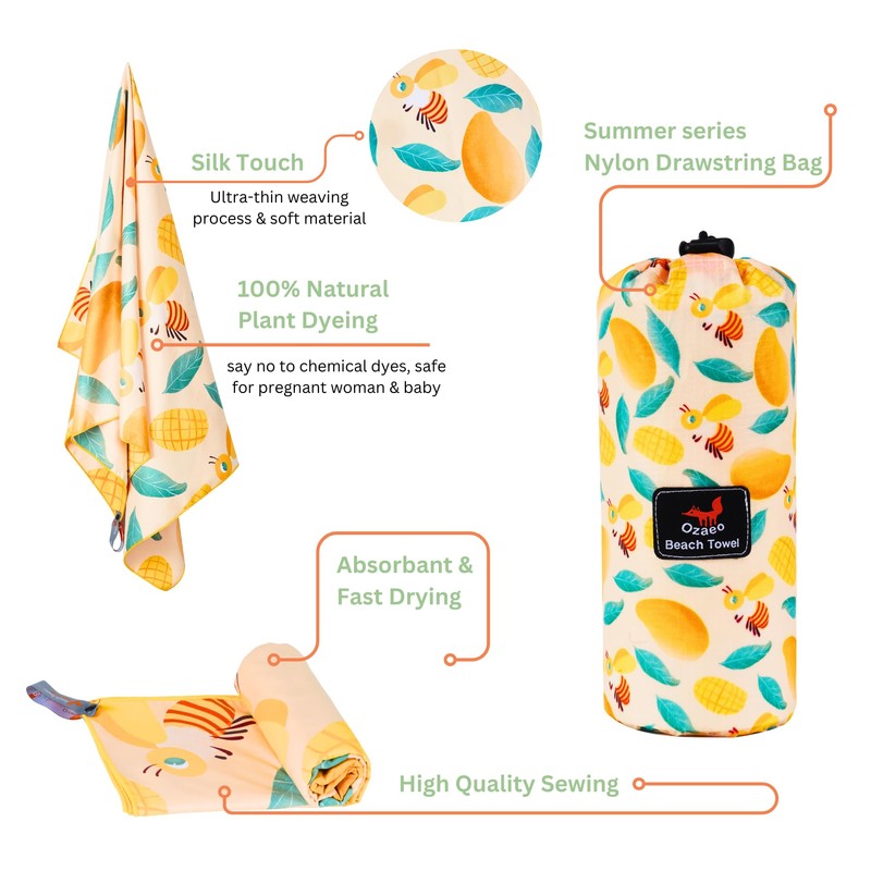 GESAR Ultra-Absorbent Microfiber Beach Towel: Sand-Free, Quick-Drying, Lightweight – Ideal
