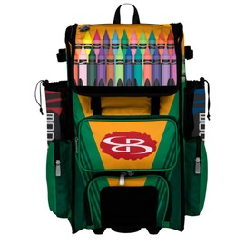 Boombah Rolling Superpack Baseball/Softball Gear Bag - Telescopic Handle - Holds 4 Bats - Wheeled Version - Crayons Multi