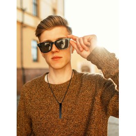 Stocking Stuffers for Teens 2 Pcs Necklace for Men Stainless Steel Black Chain Mens Necklace Punk Spearpoint Arrow Pendant Necklace Cool Long Vertical Bar Pendant Necklace for Teen Boys (Style A)