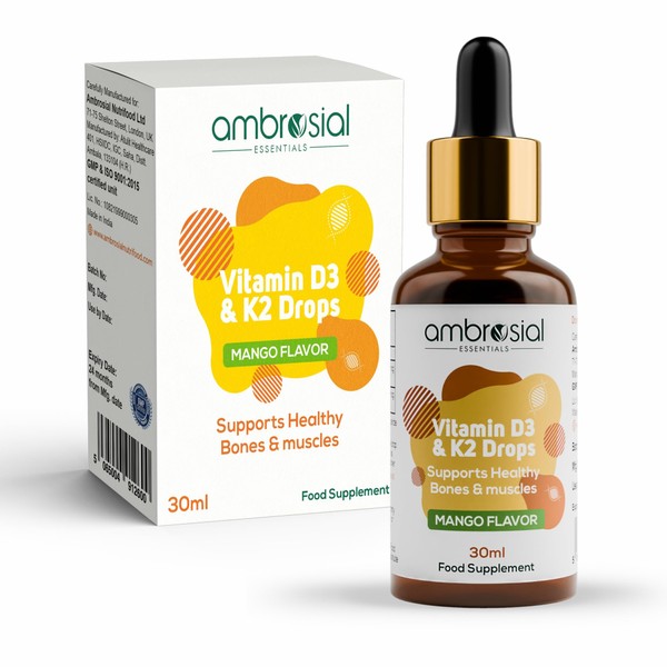 Ambrosial Vitamin D3 K2 Drops Liquid Supplement for Adults &