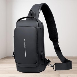 Men's Women's Simple Classic Solid Color Anti-Theft Password Lock Bag Casual Fashion All-Match Chest Bag - Color: Black