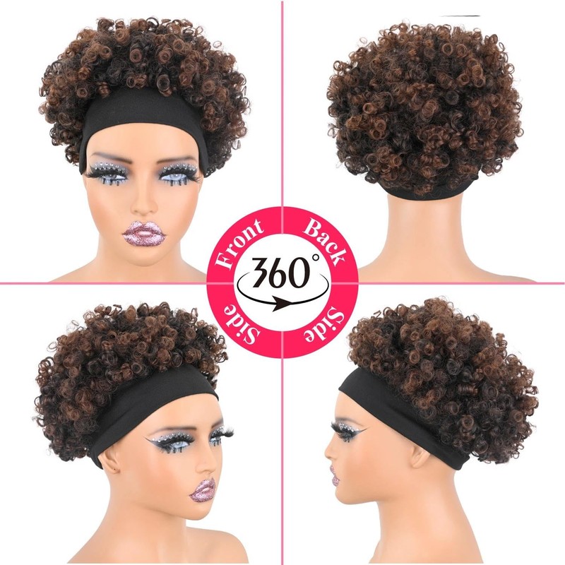 Headband Afro Kinky Curly Wigs For Black Women Short Curly