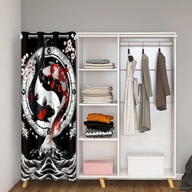 Feelyou - Cortina de privacidad para puerta de pescado koi japonés, 1 panel, 132 x 203 cm, cortina térmica opaca con aislamiento de ondas japonesas y flores de cerezo, decoración del hogar, cortina de