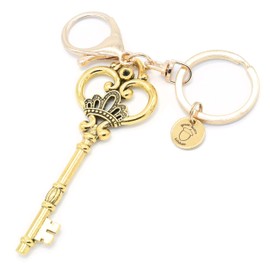 Antique Key Keychain - Large Victorian Crown Key Charm - Skeleton Key - Swivel Keyring and Clip - Retro Steam Punk Key Chain - Santa Key - Handmade by Green Acorn Kitchen