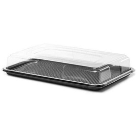 Sunrise Packaging 5 x MINI Black Sandwich Platters with Clear Lids Reusable Rectangular Catering Buffet Party Serving Trays Recyclable Cakes Sandwich Display (Mini Size 250mm x 180mm x 70mm)
