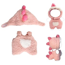 Mrltau Cute Pink Dino Doll Clothes for Vinyl Plush Toy 15/17 cm Dolls, Fluffy Dinosaur Costume, Cute Monster Outfit Accessory for 15/17 cm Keyring Dolls