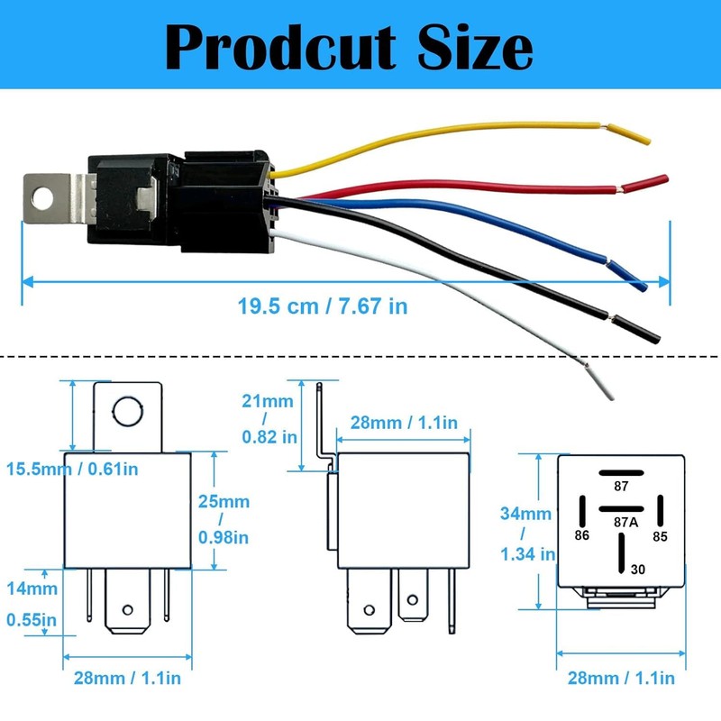 Kalmaegee 2Pack 12V 40A Relay with Relay Socket and Wiring