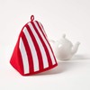 HOMESCAPES Double Design Tea Cosy Thick Stripes Red Muff Teapot