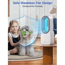 Misby Rechargeable Desk Fan, 5 Colors LED Light Bladeless Desk Fan, 11.8 Inch Portable Desk Fans Small Quiet, Touch Control, Easy to Clean, Table Fan for Bedroom, Home, Office, Desktop (White)