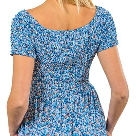 UNIQUE STYLES ASFOOR Short Sleeve Smocked Midi Sundress, Lightweight Smocked Dress Women, Vacation Outfits Summer Long Sundress for Any Occasion, Beachy Dresses for Women 2024 - Blue Flowers, Large