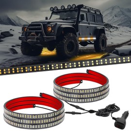 SEISSO 2PCS 71 inch Strobe Lights Strip 864 LED Emergency Running Board Lights Flashing Warning Hazard Safety Lights Flexible for Trucks Car Construction Vehicles Pickup, Waterproof, Amber/White
