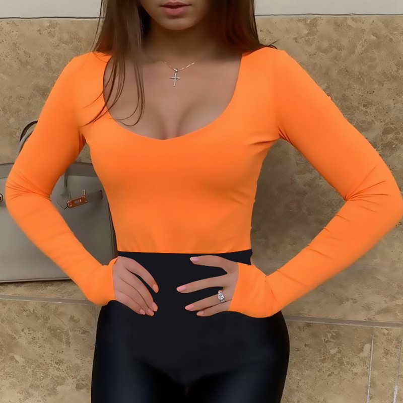 Women Long Sleeve Bodysuit Fashionable Charming Slim Fitting Body Leotard