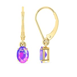 GOODSTONE JEWELS Lavender Opal Dangle Drop Earrings for Women Oval Shape | Leverback Earrings | 925 Sterling Silver & Yellow Gold Plated Hypoallergenic Minimalist Jewelry | October Birthstone Jewelry Gift for Her