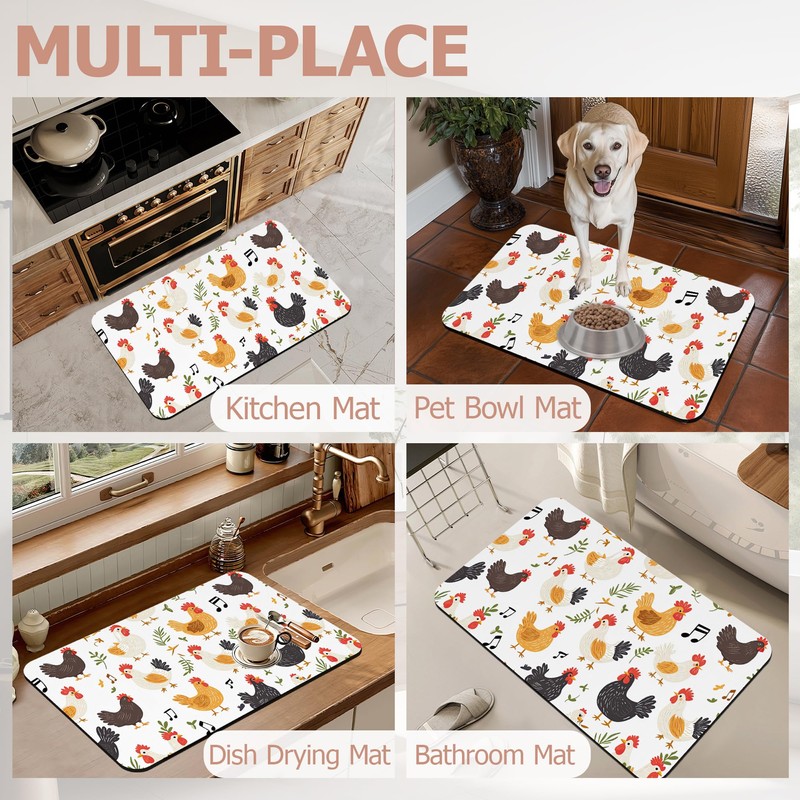 Non Slip Bath Mat, Chickens Roosters Bathroom Decor, Leaves Music