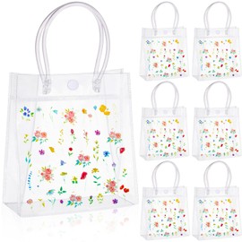 Kolldenn 24 Pcs Wildflower Gift Bags Plastic Clear Gift Bags with Handles PVC Shopping Handbags Flower Themed Goodie Holder for Party Supplies Birthday Treat 5.9 x 6. 3 x 2. 7 Inches