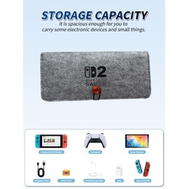 yystao Case for Switch 2, Felt Storage Bag, Electronics Accessories Organizer, Slim Travel Pouch, Compatible with Switch 2,Shock & Drop Resistant, Dark Gray