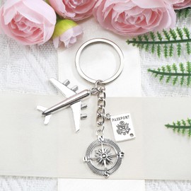 Tranbath Keychain with Airplane Passport Compass Pendant, Gifts for Women Friend Birthday Travel Accessories, Friendship, Girlfriend, Holiday, Inspirational, Unique Presents