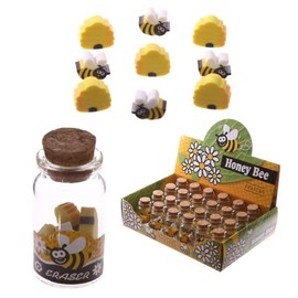 Puckator Cute Honey Bee Mini Erasers in a Jar Rubber Erasers Stationery Set - Party Bag Fillers for Girls and Boys - Erasers Multipack - Pencil Rubbers Cool Kids School Rubbers Starting School Gifts