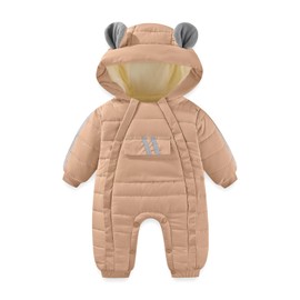 JiAmy Baby Girls Boys Winter Snowsuit Warm Hooded Romper Bear Double Zip Up Jumpsuit 9-12 Months Brown