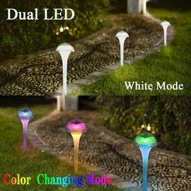 pearlstar Solar Lights Outdoor Mushroom Garden Pathway Lights LED Landscape Lighting Waterproof for Path Lawn Patio Yard Walkway Driveway, 2 Lights Effect,White&Color Changing Light(6pack)