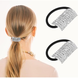 2Pcs Sparkly Rhinestone Hairs Ties Ponytail Holder Fashion Elastics Hair Ties Rhinestone Hair Accessories for Thin Thick Hair Women Hair Bands (Style1, One size)