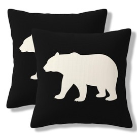 WEINAODI Black Background Bear Throw Pillow Covers Bear Pattern Pillow Cover 18x18 Inch Set of 2 Wild Animal Square Pillowcase Decorative Cushion Cases for Couch Sofa