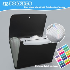 DY.2ten Expanding File Organizer with 13 Pockets, Letter / A4 Size Accordion File Folders with Labels, Portable Document Paper Bill Receipt Organizer for Home School Office Supplies, 2 Pack