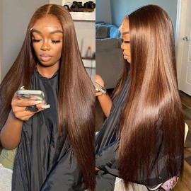 Flady Chocolate Brown Straight Lace Front Wigs Human Hair 13x5 HD Transparent Lace Front Wigs Pre Plucked 150% Density Brown Wig Human Hair with Baby Hair