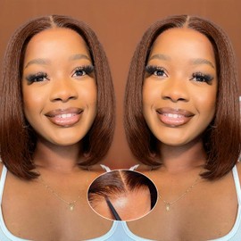 OBHD Golden Brown Bob Wig Human Hair Glueless Wigs Human Hair Pre Plucked Pre Cut 5x5 HD Wear and Go Glueless Wig Lace Front Wigs Human Hair 180% Density Bob Wigs for Black Women 12 Inch