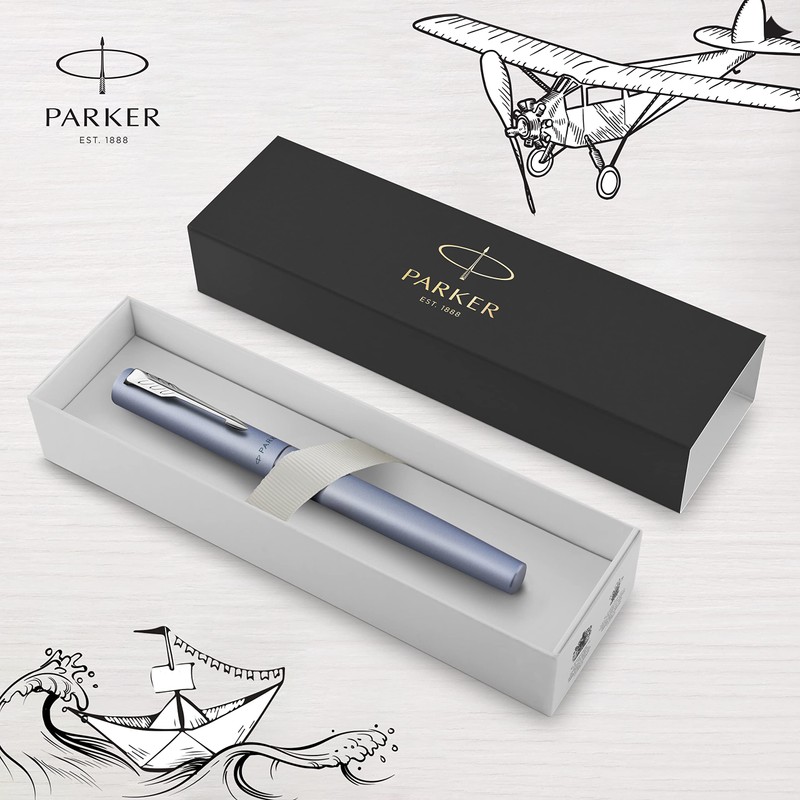 Parker Vector XL Rollerball Pen | Metallic Silver-Blue Lacquer on