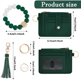 KNGITRYI Wallet Keychain Wristlet for Women,Slim RFID Credit Card Holder Purse Tassel Keychain Bangle Key Ring for Men Women (Classic, Dark Green)