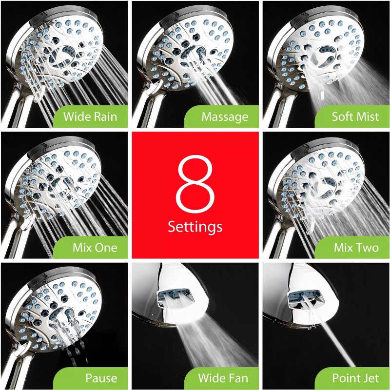 AquaCare AS-SEEN-ON-TV High Pressure 8-mode Handheld Shower Head with 2