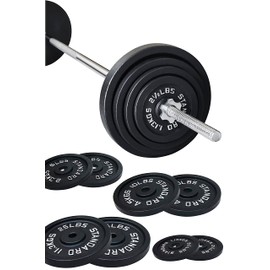Signature Fitness Cast Iron Standard Weight Plates Including 5FT Standard Barbell with Star Locks, 95-Pound Set (85 Pounds Plates + 10 Pounds Barbell), Multiple Packages, Style #1