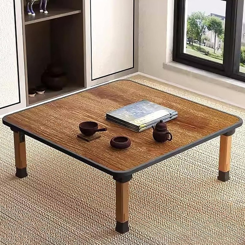 WIKLMOTH Japanese Wooden Folding Tea Coffee Tables, Square Floor Adjustable
