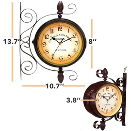 Killer's Instinct Outdoors Vintage Double Sided Vintage Industrial Wall Clock for Outdoor Decorative Wall Art Antique Decor Office Clocks Silent Kitchen Watches Steampunk