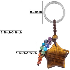 Nupuyai Star Tiger's Eye Crystal Stone Keychain with 7 Chakra Beads Tassel Keyrings, Star Keyring Bag Charm Hand Charm Lucky Charm Keyrings for Women