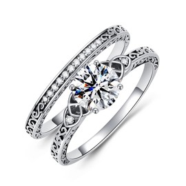 Ayafee 1.13 Carat (ctw) Moissanite Wedding Sets for Women, S925 Sterling Silver Vintage Bridal Sets Wedding Rings - Size 10