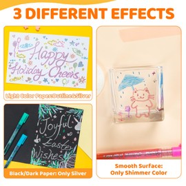 Ohuhu Outline Markers 18 Colors: Glitter Double Line Outline Pens Fun Crafts Art Supplies for Teens Adults Gift Glitter Shimmer Effect on White Papers for Birthday Greeting Cards Glass Plastic Rocks