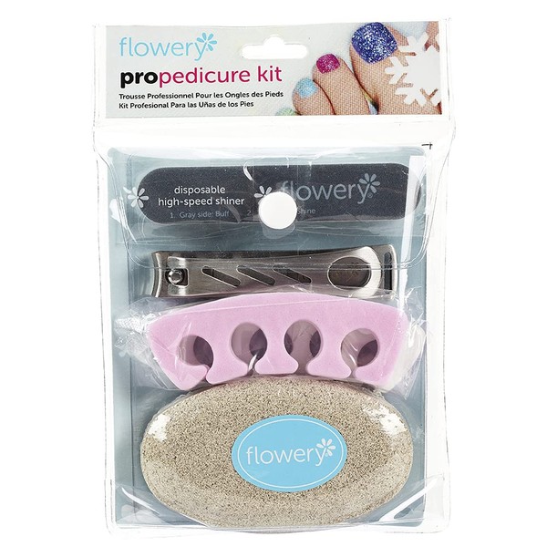 Flowery Pro Pedicura Kit completo de herramientas de pedicura para recortar, dar forma, suavizar y brillar las uñas de las manos y los pies