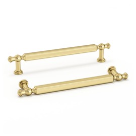 Haliwu 10 Pack/Brushed Gold Cabinet Pulls, Kitchen Cabinet Handles Gold Drawer Pulls Dresser Handles, 5 inch(128mm) Hole Center Handles Zinc Alloy Gold Pulls Hardware