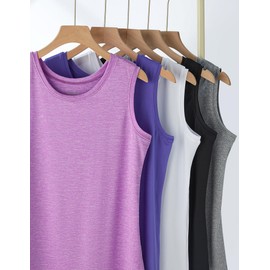 5 Pack Wide Straps Womens Workout Tank Tops, Athletic Sleeveless Shirts for Women, Ladies Exercise Tops for Yoga Tennis (Set 4, X-Large)