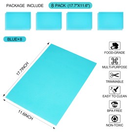 8 Pcs Refrigerator Liners Mats Washable, Refrigerator Mats Liner Waterproof Oilproof, Shinywear Fridge Liners for Shelves, Cover Pads for Freezer Glass Shelf Cupboard Cabinet Drawer (8 Blue)